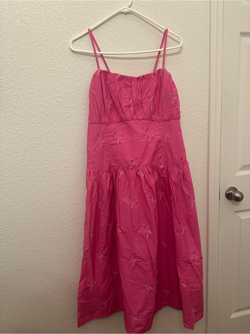 Embroidered Hot Pink Spaghetti-Strap Midi Dress — Women